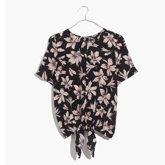 NWT Madewell Silk Button-Back Tie Tee in Winter Orchid Size XS - Picture 2 of 13